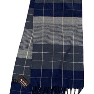 NWT Soft Cozy Plaid Fringed Muffler Scarf by Memories Blue & Gray 49A